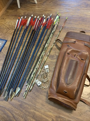 #ad VINTAGE Cravotta Brothers BLACK HAWK LEATHER Back ARROW QUIVER Arrows $72.00