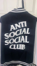 Anti Social Social Club Varsity Jacket Streetwear Bomber Black White MEDIUM