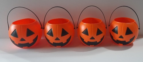 Lot of 4 Halloween Pumpkin Blow Mold Plastic Small Mini 4" Tall Jack O Lantern