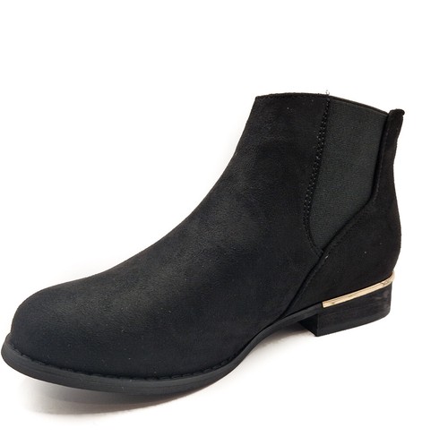Womens Wide Fit Flat Black Suedette Pull On Elastic Chelsea Ankle Boots Size 3-8 - Picture 9 of 29