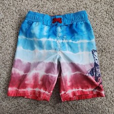Cat  Jack Boys Swim Shorts Size XS Red White Blue Shark Swim Trunks Summer