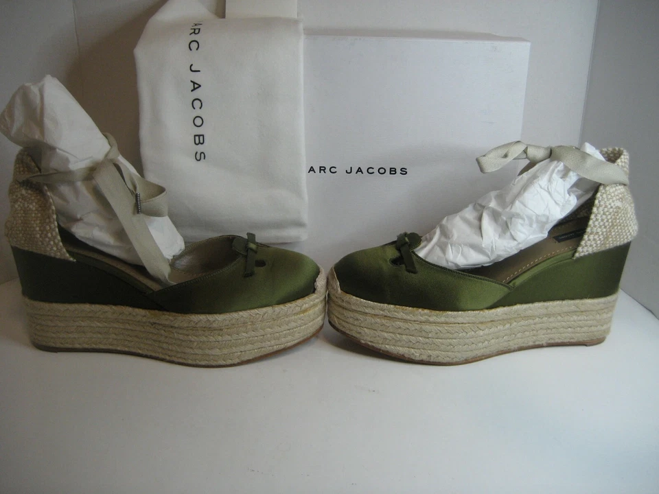 NUEVO Mujeres Marc Jacobs EU 38 US 7.5 Oliva Satén Alpargata Tobillo Envolvente Corbatas Zapatos Foto 4 de 4