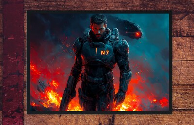 Mass Effect Commander Shepard Poster - N7 Krieger inmitten der Flammen