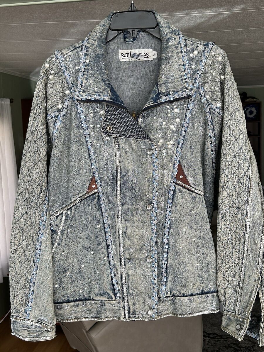 Vintage 90s Ruth Douglas Acid Washed Denim Bling Bomber Jean Vintage 90s Ruth Douglas Acid Washed Denim Bling Bomber Jean