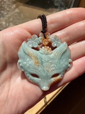 Huge Burmese Jadeite Pendant Necklace Fox Mask USA Seller Handcrafted