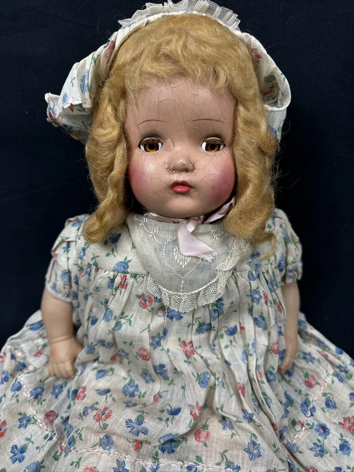 "MUÑECA BEBÉ COLECCIONABLE VINTAGE COMPOSTION 20"" PELO CASTAÑO OJOS MARRONES ABIERTOS CERRADOS" Foto 3 de 4