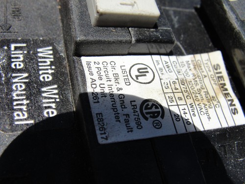 Siemens QPF250 Ground Fault Circuit Breaker, 50 A, 2 Poles, 120/240 VAC-Plug-In - Picture 6 of 6