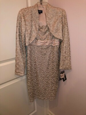 NWT Adrianna Papell women's gold lace Midi dress / Blazer size 10 | eBay