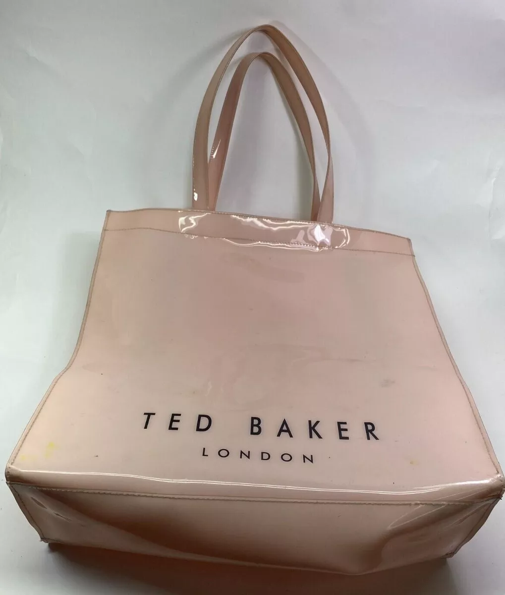 Ted Baker London Pink Iconic Patent Tote Bag Handbag with Pink/Black Bow  tie