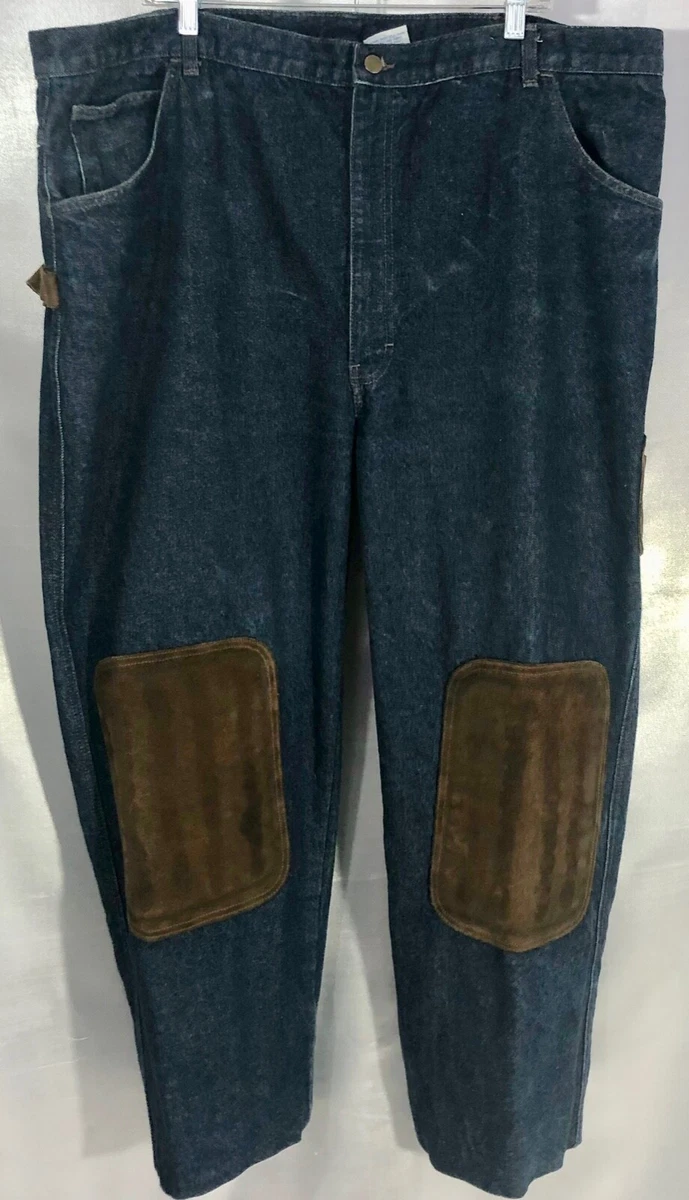 MENS JAQUE DUBOIS JEANS CARPENTER PANTS LEATHER KNEE BUTT PATCHES 42X31 VGC  F4