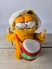 1980's Dakin Garfield The Cat Drummer Happy Holidays Christmas Plush Santa's Hat