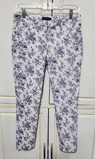 Mario Serrani Italy white blue floral print stretchy crop ankle pants Size 4