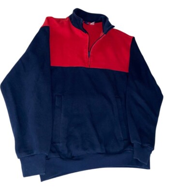 H&M Colorblock Sweater Sweatshirt Mens Small  1/4 Zip Fleece Pullover Blue Red