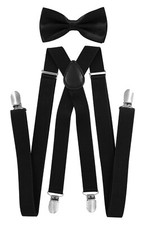 axy® Herren Hosenträger-X Form 2,5cm breit mit Fliege- 4 Clips EXTRA STARK