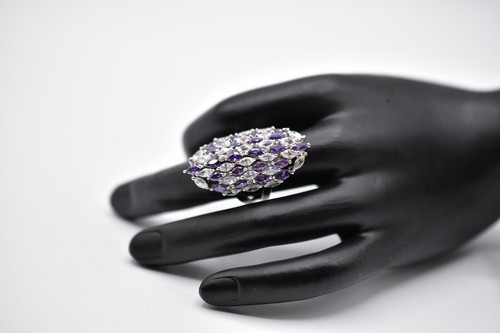 Talla 6 Anillo Brillante Púrpura Transparente Cristal Estrás Destacado Tono Plateado Bin7 - Imagen 3 de 12
