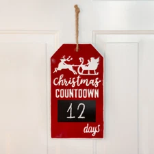 Christmas Countdown Metal Wall Sign with Chalkboard Embossed Santa Reindeer