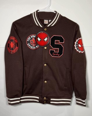 Marvel Spider-Man Varsity Jacket Youth 12 Brown Snap Button NEW w Tags