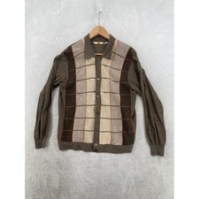 Brent Vintage Cardigan Mens Medium Brown Striped Montgomery Ward Retro Knit 60s
