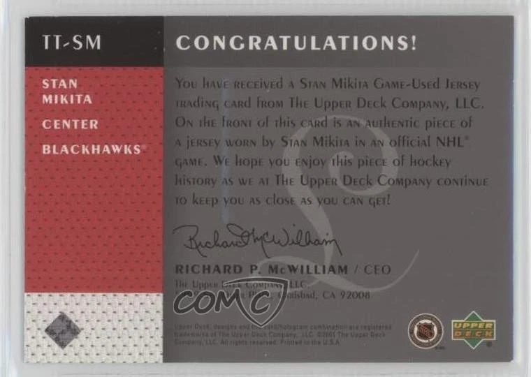 2001 Upper Deck Legends Timeless Tributes Jerseys Platinum /100 Stan Mikita HOF - Image 2 of 2