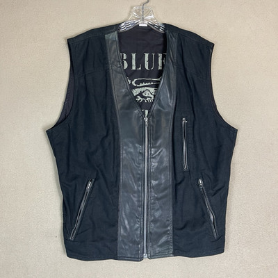 Blue System Vest Mens L Black Full Zip Graphic Print Zip Pockets Vintage