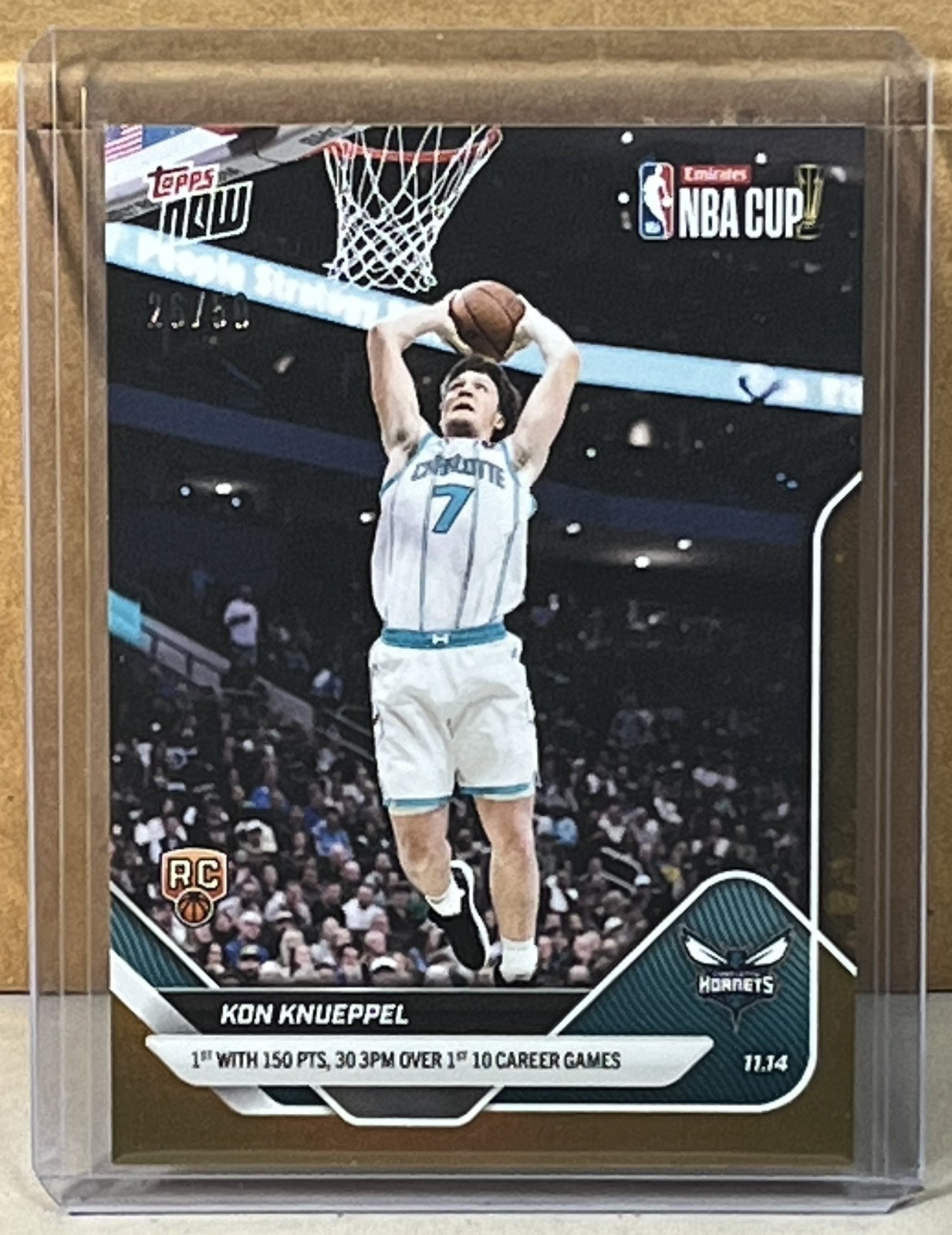 2025 TOPPS NOW #52 KON KNUEPPEL HORNETS ROOKIE Gold Foil Parallel 26/50