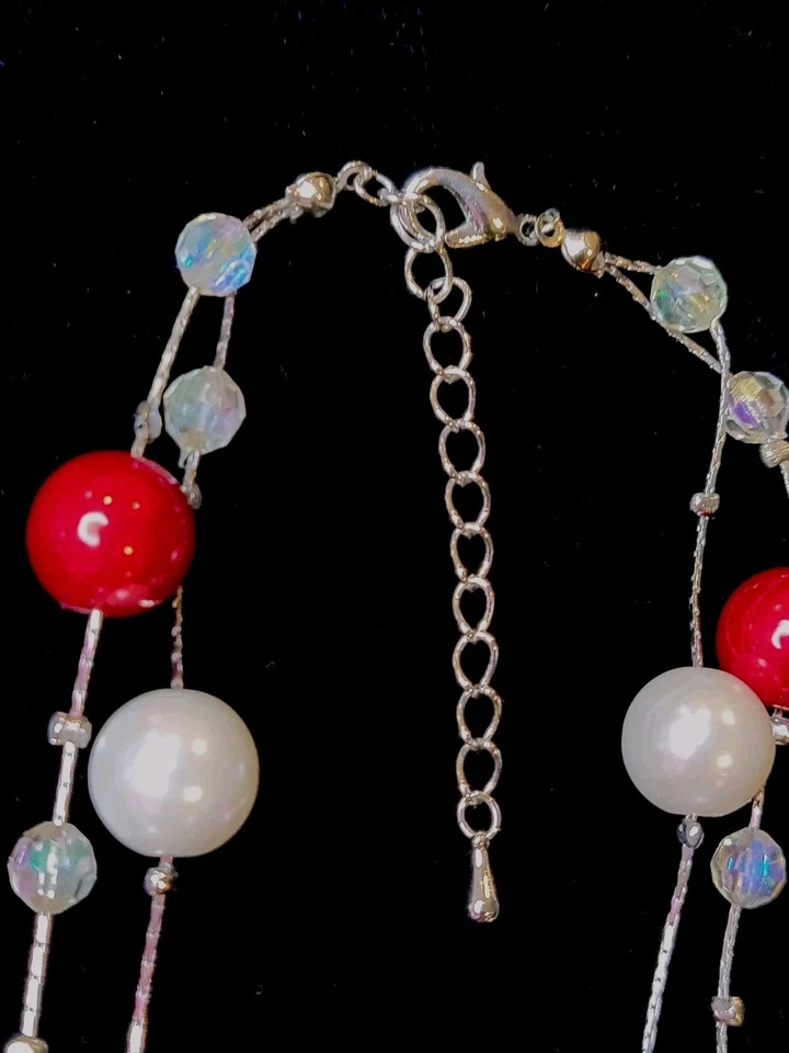 Рождественский красный, белый и радужный серебристый праздник 13» ожерелье ошейник - Изображение 3 из 4