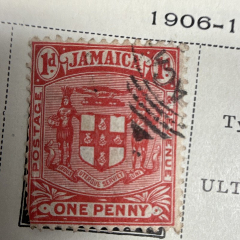 Jamaica One Penny Red Handstamped Used Postage Stamp Pre-1962