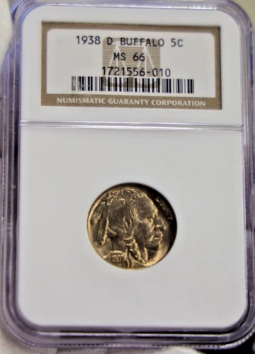 1938 D US Buffalo Nickel 5c NGC MS66