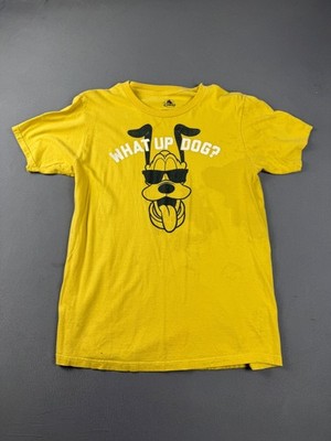 Disney Pluto ''What Up Dog?'' Has stains Yellow Graphic T-Shirt Size S