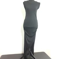 Michael Stars Sleeveless Ruched  Dress Ribbed Bodycon Maxi Small Black