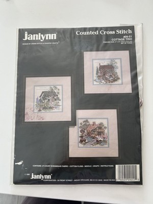 Janlynn Vintage Kreuzstich-Set #09-51 Cottage Trio Reetgedeckte Tudor Landschaft