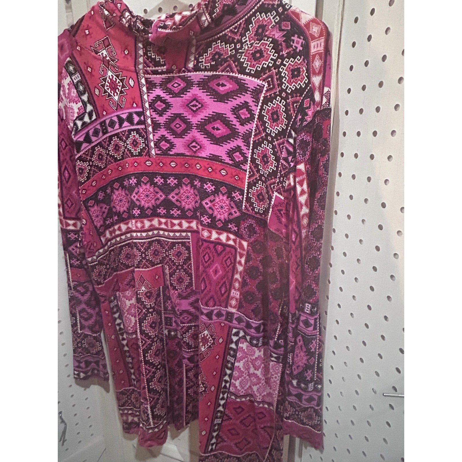 Ruby Rd. Pink Geometric Patchwork Cowl Neck Long … - image 5