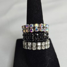 Set of 3 Fashion Stretch Rings, Black/Silver ...