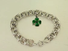 Vintage JMF Sterling Silver Chain Bracelet with Enamel 4 Leaf Clover Charm