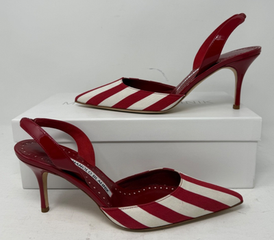 Manolo Blahnik Carolyne Pointy Toe Stripe Pump, Size 6 US 36 EU