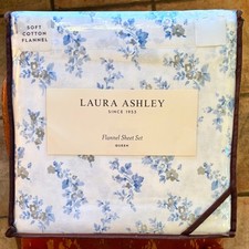Laura Ashley QUEEN Size AUDREY BLUE FLORAL Flannel Sheet Set  100 Comfy Cotton