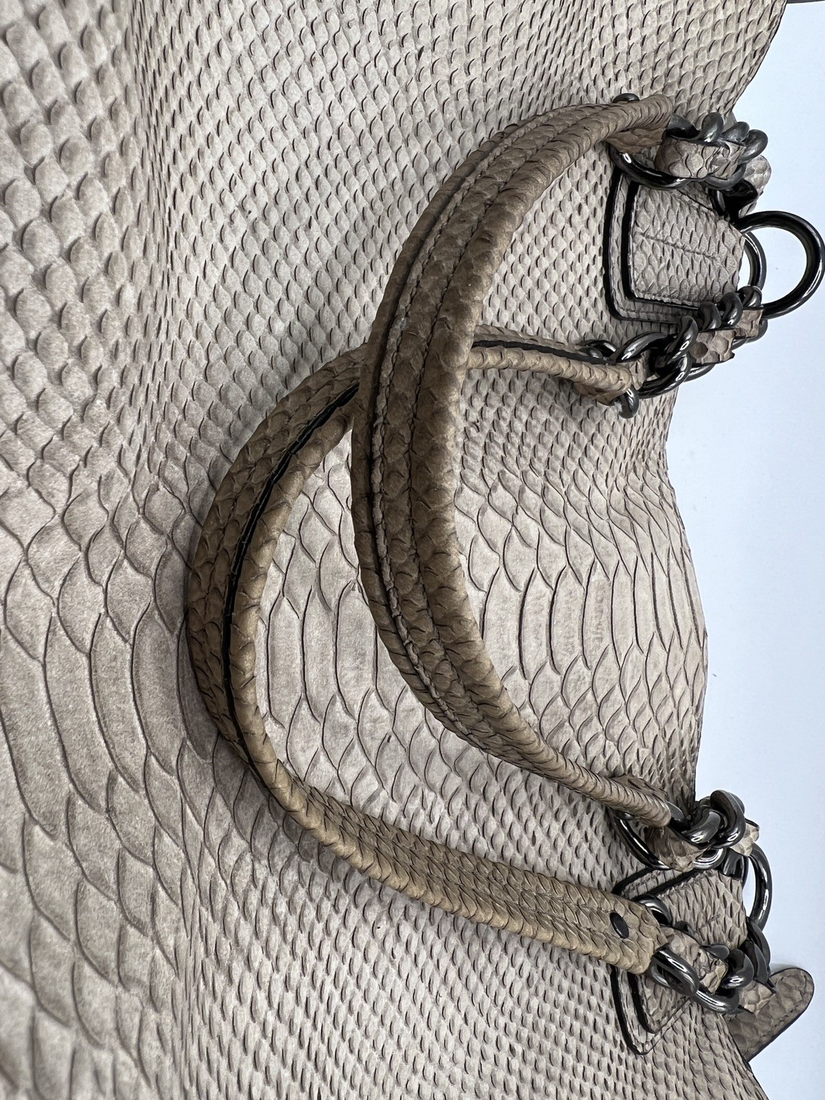 Coach shoulder Bag Embossed Python Leather Gunmet… - image 8