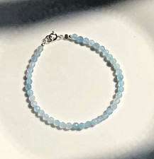 Dainty Blue Aquamarine Tiny Beads Crystal Minimalist Birthstone Skinny Bracelet