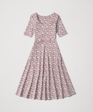 PACT Organic Fit Flare Signature Scoop Dress - Paradise Petals Cream