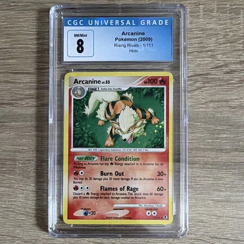 Pokémon TCG 2009 Arcanine 1/111 Rising Rivals Holo English CGC 8 Graded
