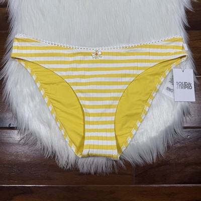 Solid & Striped Size XL Yellow Stripe Ribbed Daphne Swim Suit Bikini Bottom ONLY