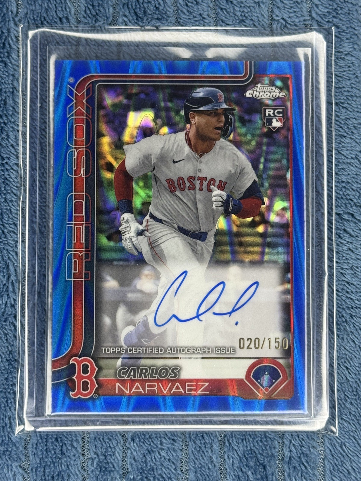 Carlos Narvaez 2025 Topps Chrome Auto Blue Refractor /150 Rookie Red Sox RC