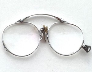 Antique Pince Nez Folding Eyeglasses Engraved Frame Original Leather Case