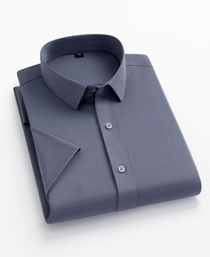 Men's Dress Shirts Formal Business Short Sleeves Elastic Non Iron Casual Shirts - Picture 5 of 18