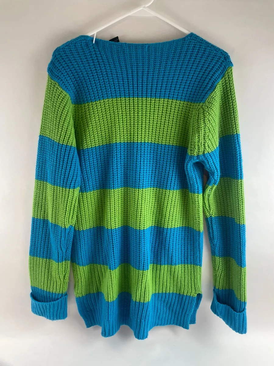 Planet Gold Sweater Women s Size XL Blue Green Striped