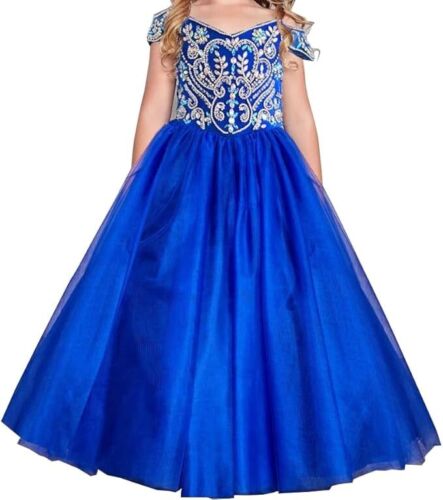 Jenniferwu Girls Tulle Flower Princess Wedding Party Handmade Beaded Dress 9-10T