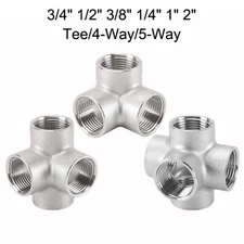 Stainless Steel Tee/4-Way/5-Way Connector 1/4"-2" Female Thread Pipe Fitting