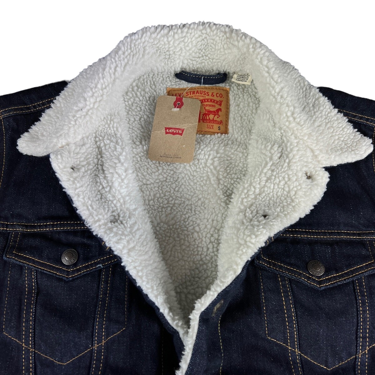 【日本入手困難】TRUCKER SHERPA JACKET IN RAW WASH DENIM Levi's Men's Original Trucker Type III Juniper Rinse Sherpa