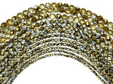 Czech Glass Fire Polished Round Faceted Beads Crystal Amber 2-sided Gold Half