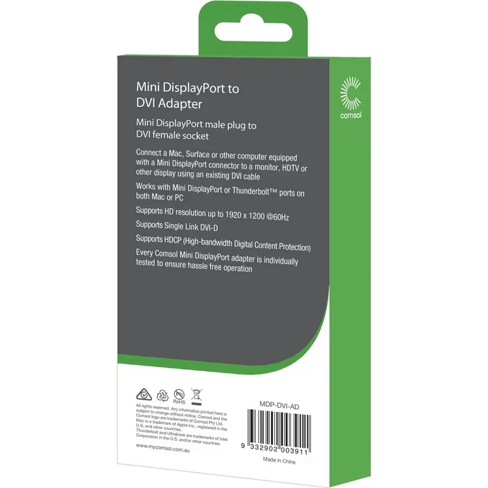 Comsol Male Mini DisplayPort to Female DVI-D Adaptor 20cm Monitor Projector TV - Image 2 of 4